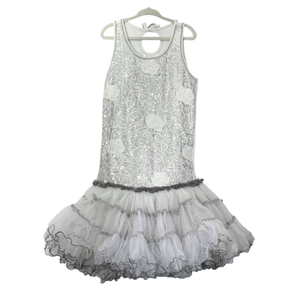 Ooh! La, La! Couture White Silver Sequins Tutu Dress Girl's 8